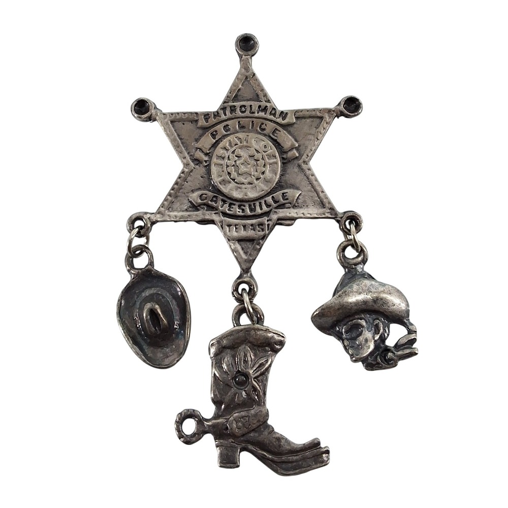 Vintage JJ Jonette Patrolman Police Texas Star Badge Brooch Western Charms